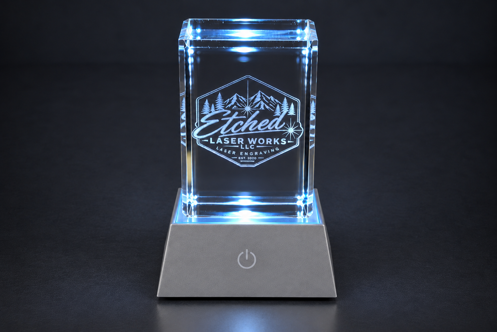 3D Crystal Logo Award | Custom Engraved Corporate Gift with LED Base