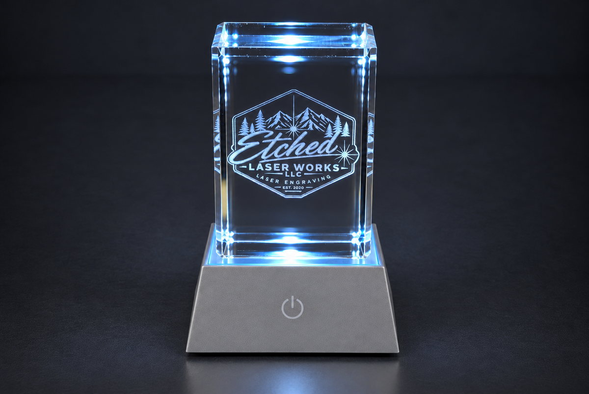 3D Crystal Logo Award | Custom Engraved Corporate Gift with LED Base