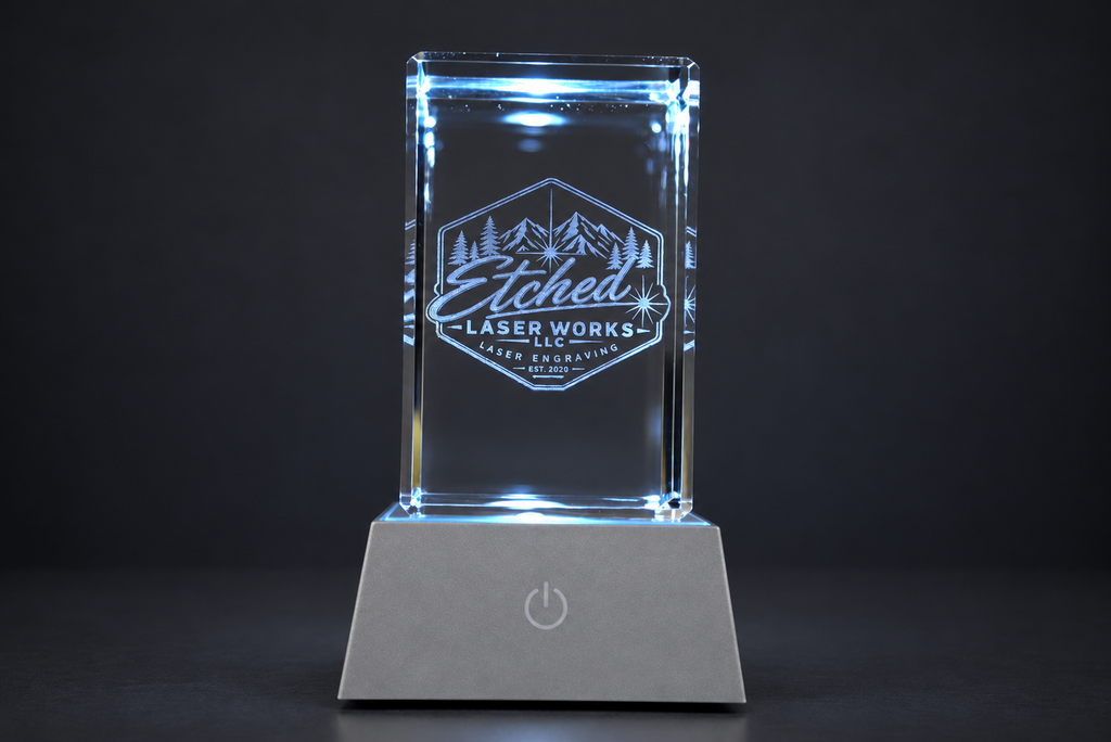 3D Crystal Logo Award | Custom Engraved Corporate Gift with LED Base