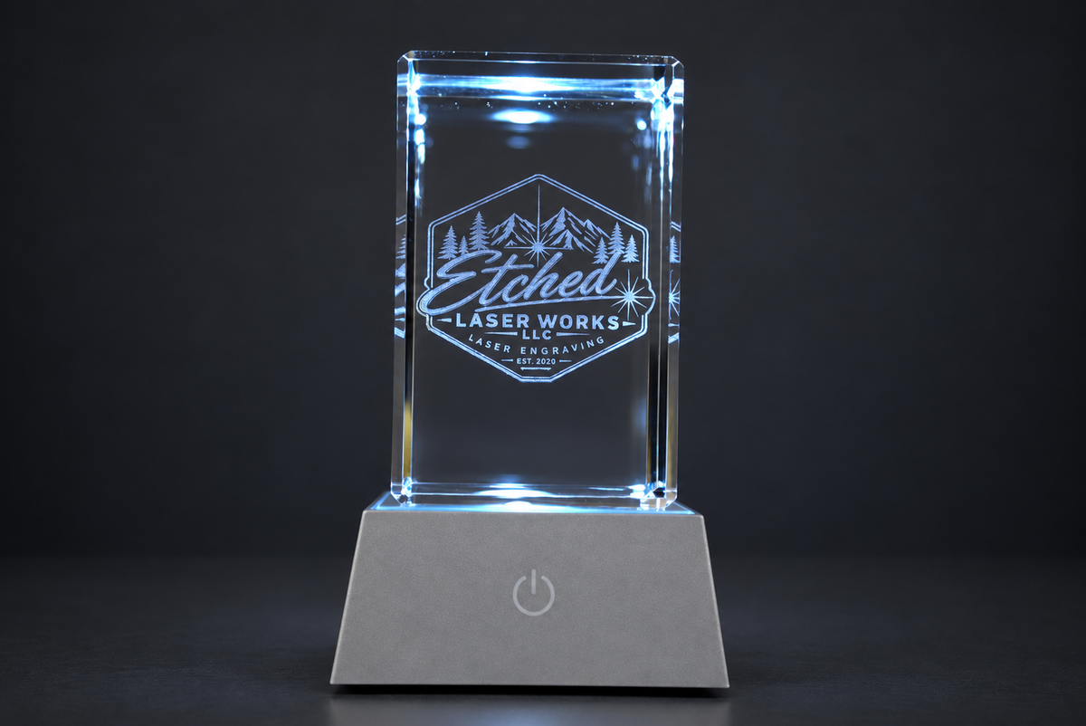 3D Crystal Logo Award | Custom Engraved Corporate Gift with LED Base