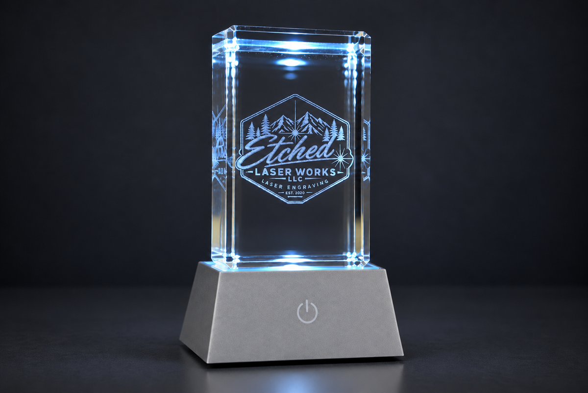 3D Crystal Logo Award | Custom Engraved Corporate Gift with LED Base
