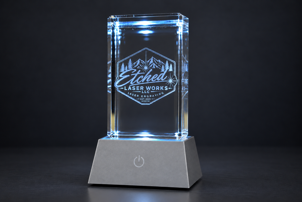 3D Crystal Logo Award | Custom Engraved Corporate Gift with LED Base