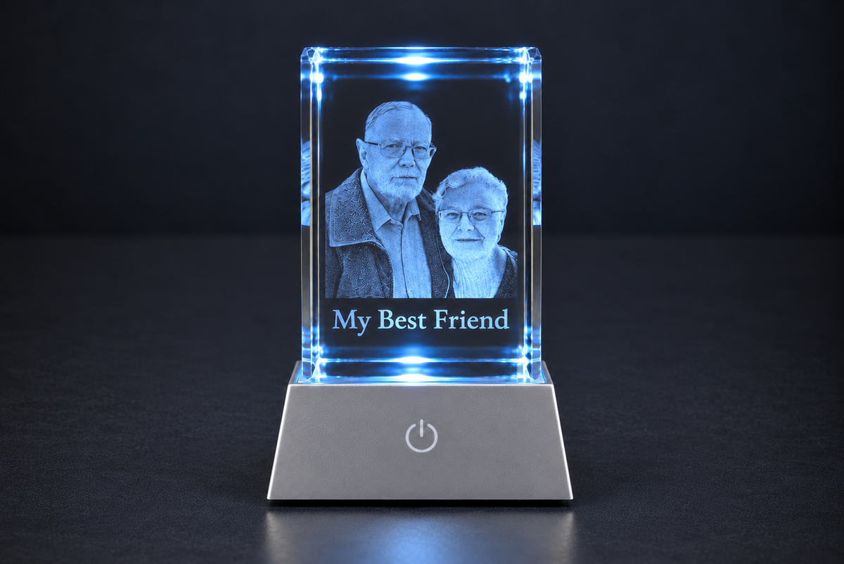 Custom 3D Crystal Portrait with LED Light Base| Personalized Keepsake Gift
