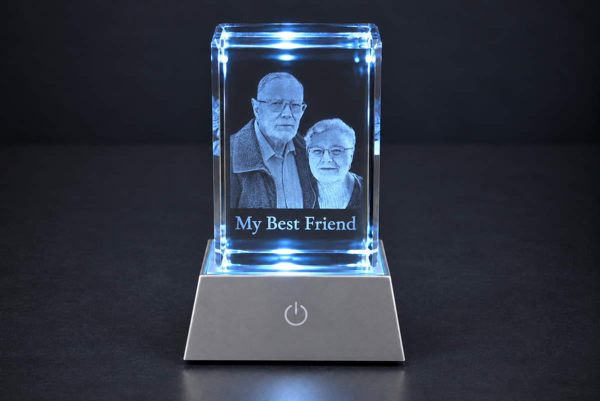 Custom 3D Crystal Portrait with LED Light Base| Personalized Keepsake Gift