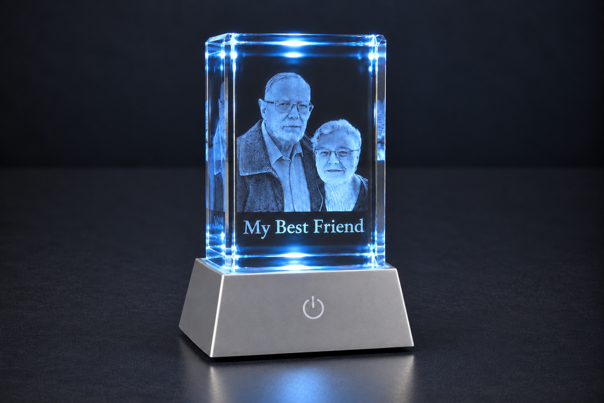 Custom 3D Crystal Portrait with LED Light Base| Personalized Keepsake Gift