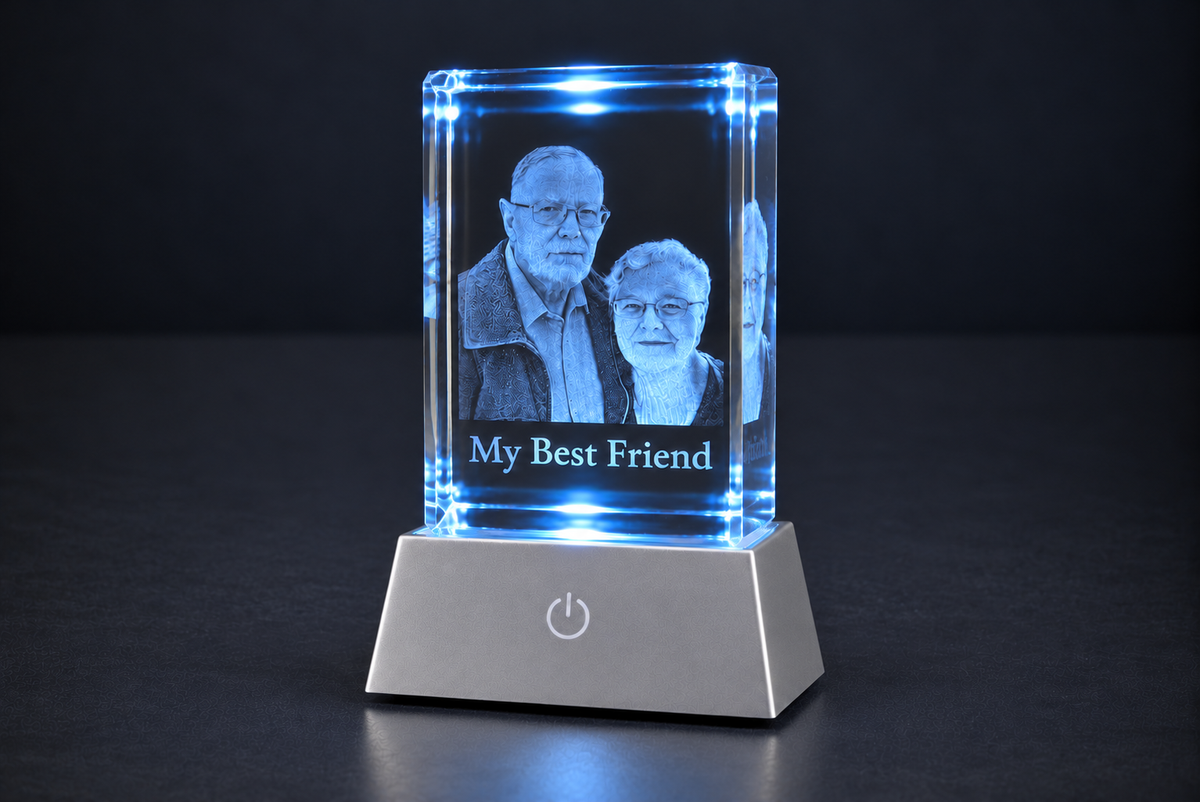 Custom 3D Crystal Portrait with LED Light Base| Personalized Keepsake Gift