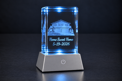 Personalized Home Portrait Crystal with LED Base | Realtor Closing Gift